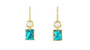 Turquoise and 4.5-5mm Cultured Pearl Drop Earrings in 18kt Gold Over Sterling