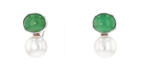 Jade and 12-12.5mm Cultured Pearl Earrings in Sterling Silver