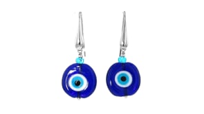 Italian Tonal Blue Murano Glass Evil Eye Drop Earrings with Sterling Silver