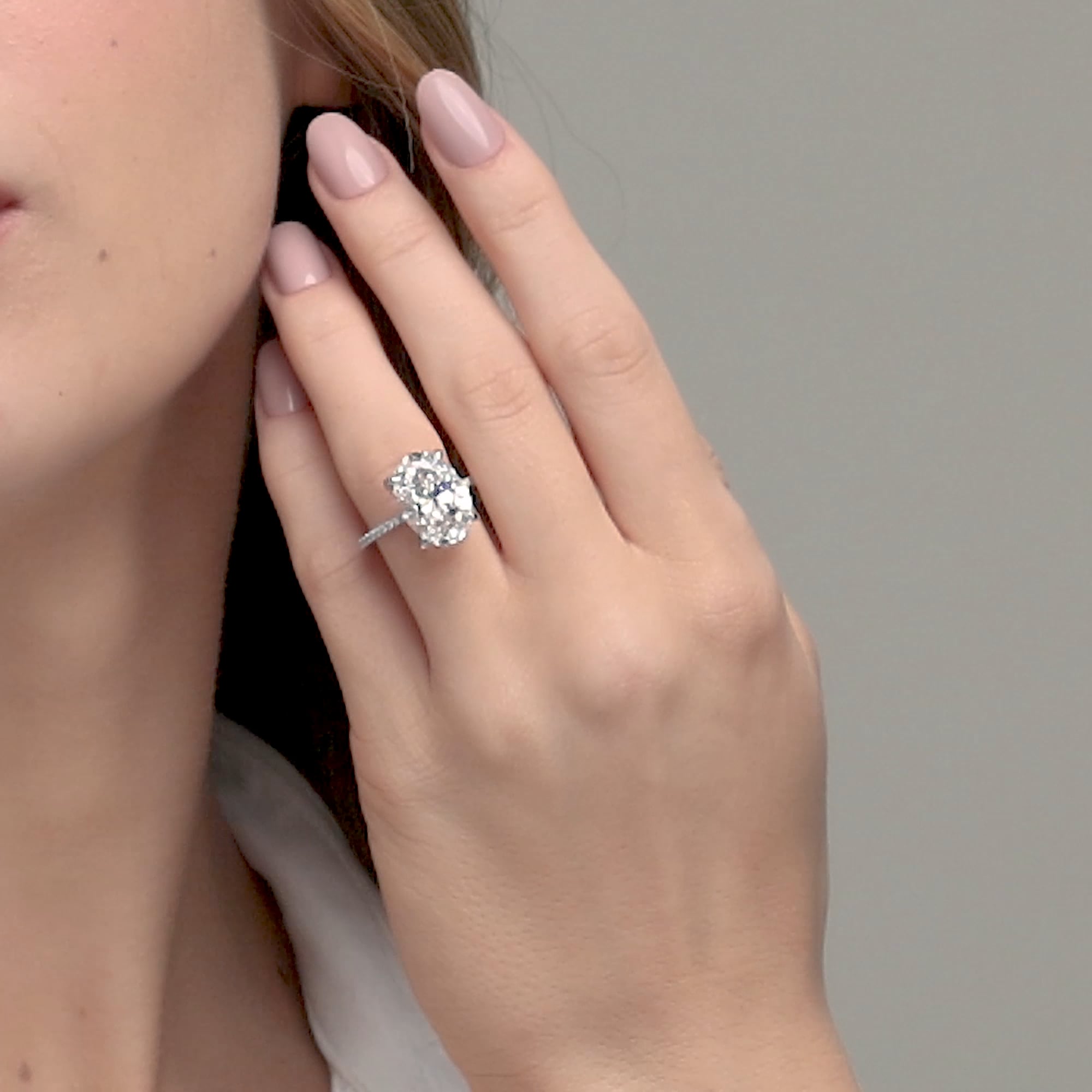 8 1/5 ctw Oval Lab Grown Diamond Scalloped classic Pave Solitaire Engagement Ring with Side Stones Platinum, FG, VS2+