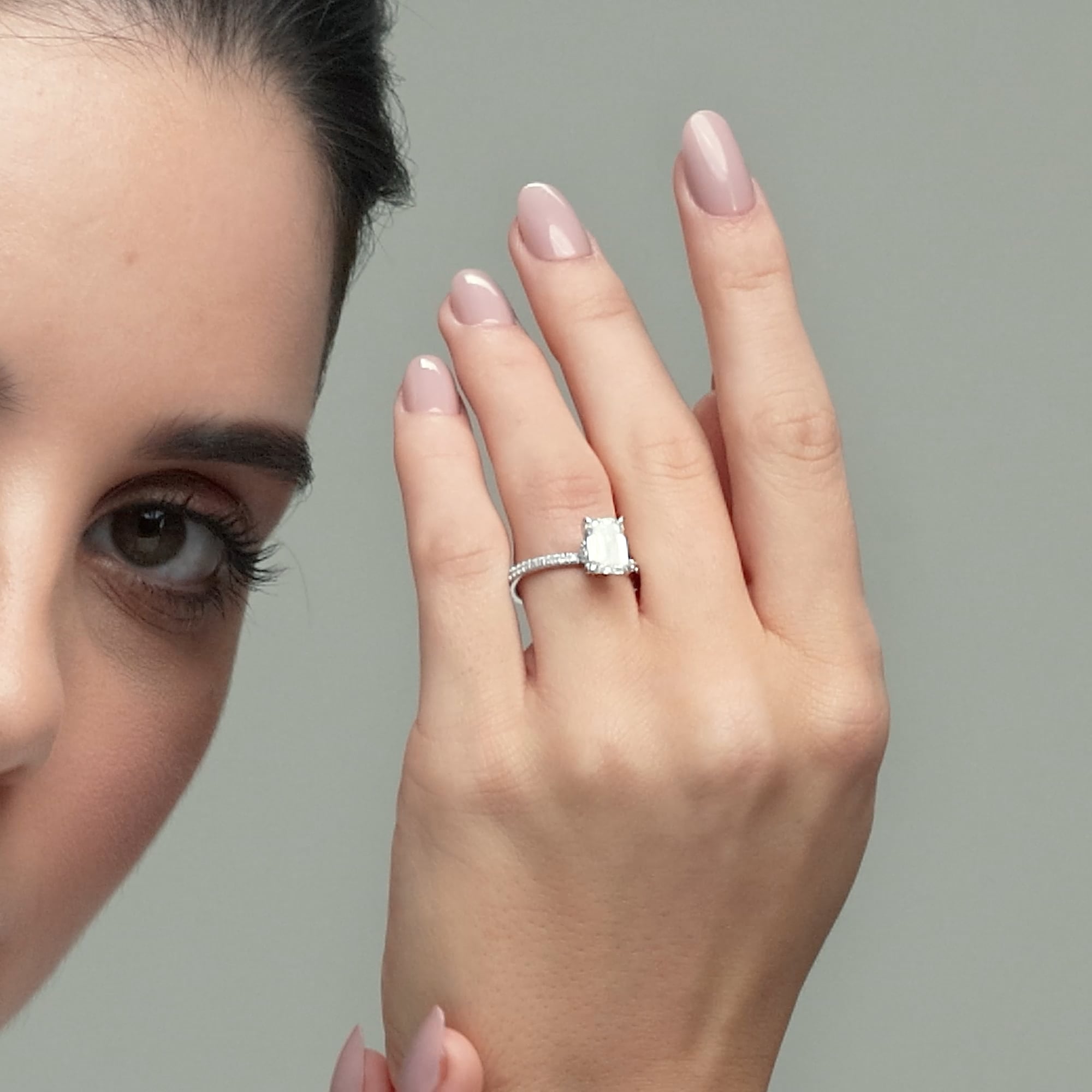 product video 2 for 1 1/3 ctw Emerald Lab Grown Diamond Draping Hidden Halo Engagement Ring