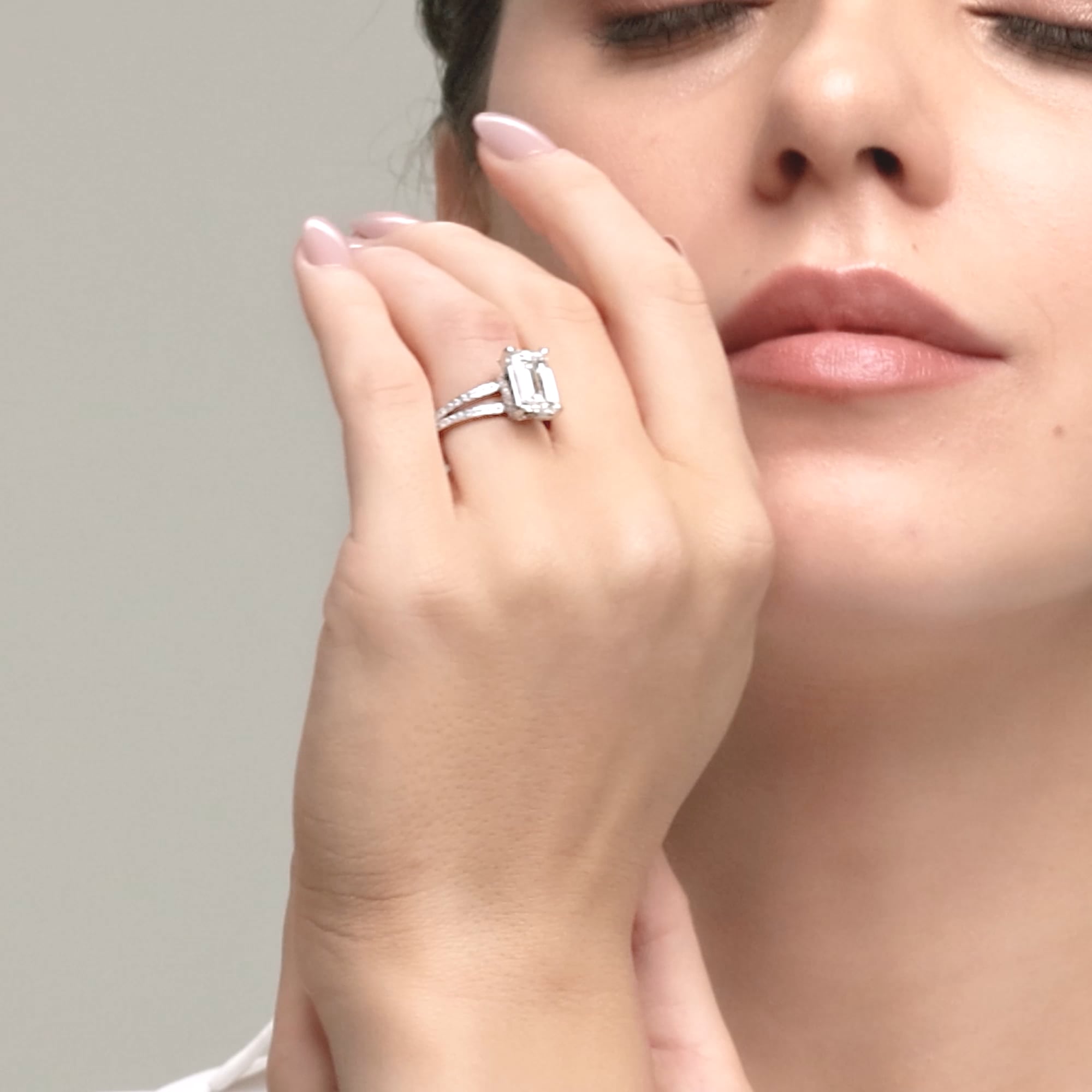 product video 2 for 4 2/5 ctw Emerald Lab Grown Diamond Split Shank Draped Hidden Halo Engagement Ring
