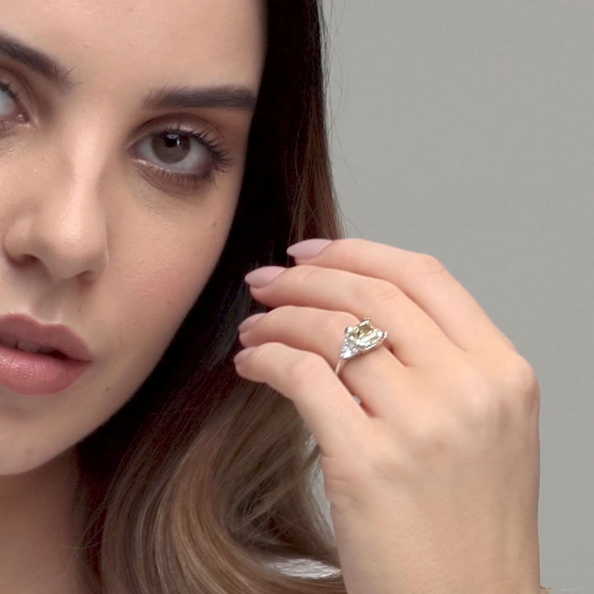 product video 2 for 3 3/4 ctw Fancy Yellow Cushion Lab Grown Diamond Three Stone Engagement Ring