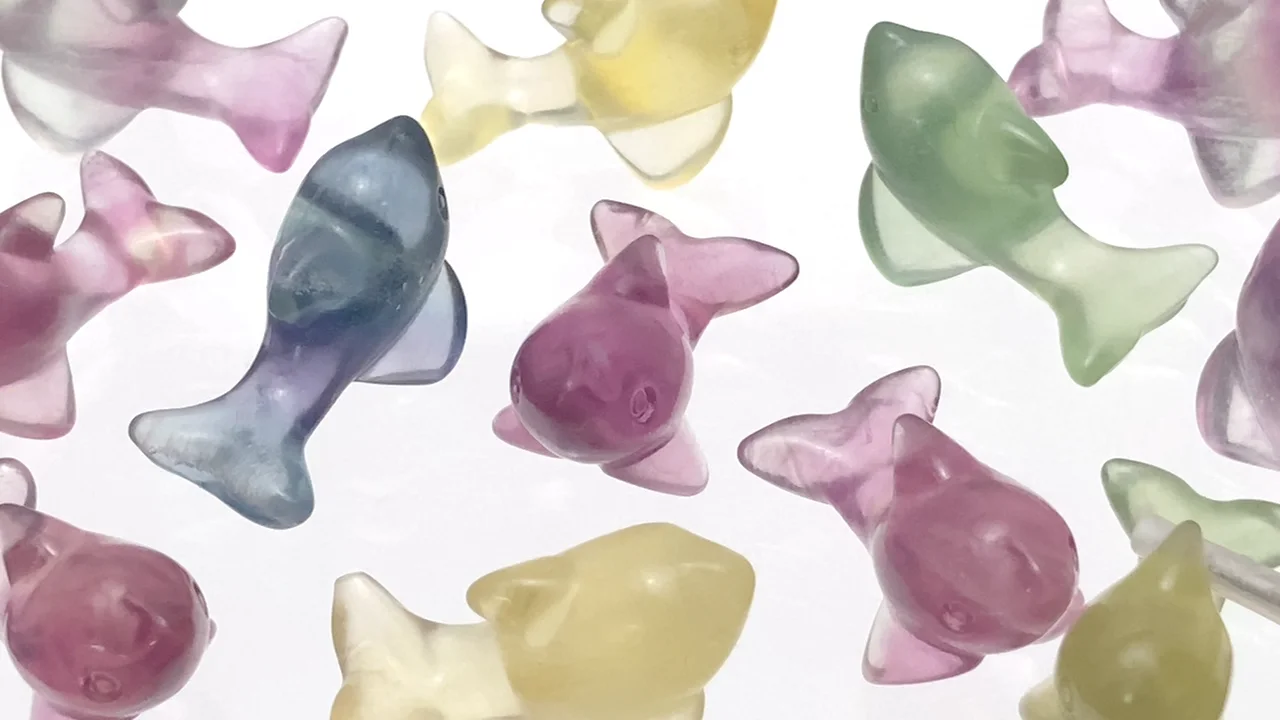 マルチカラーフローライト イルカモチーフ 22×11mm 【穴なし】 5個