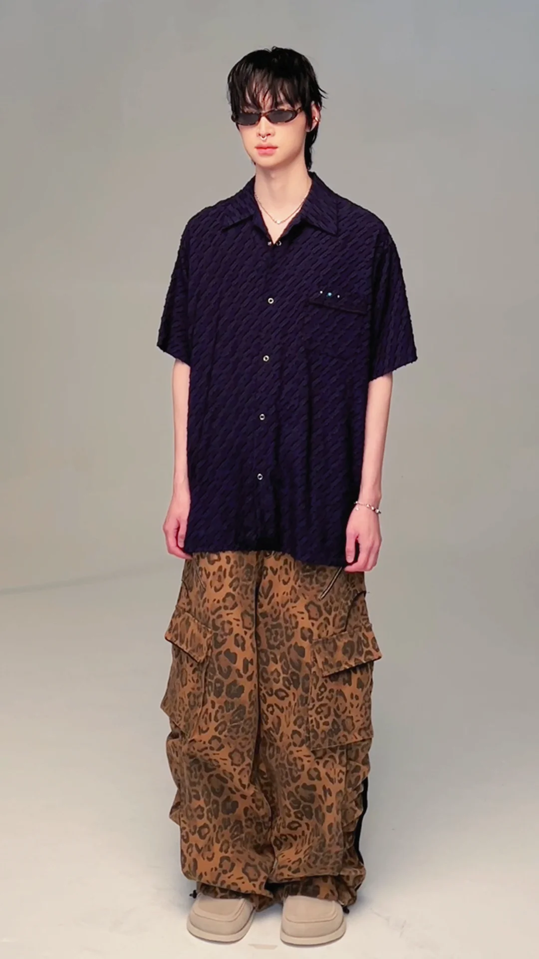 ●RSSC● RIVET GEOMERTIC HALF SHIRT - NAVY / unisex RIVET GEOMERTIC HALF SHIRT - NAVY - R.shemiste