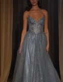 Video: Long ball gown with rhinestone strapless bodice and tulle skirt