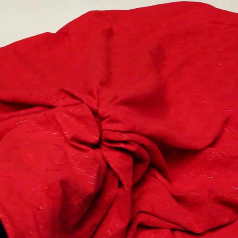 Vidéo: Broderie anglaise 100% coton - Papillon fond rouge détail rayure lurex doré