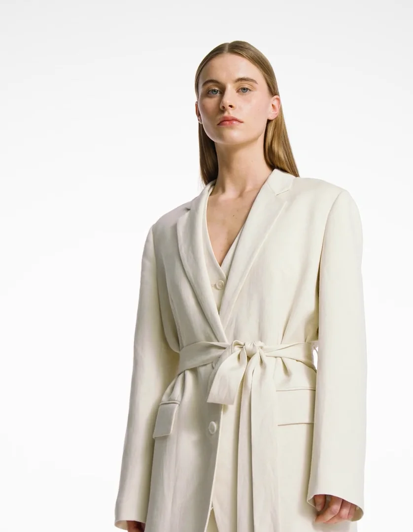 Single-breasted blazer in viscose and linen twill for women