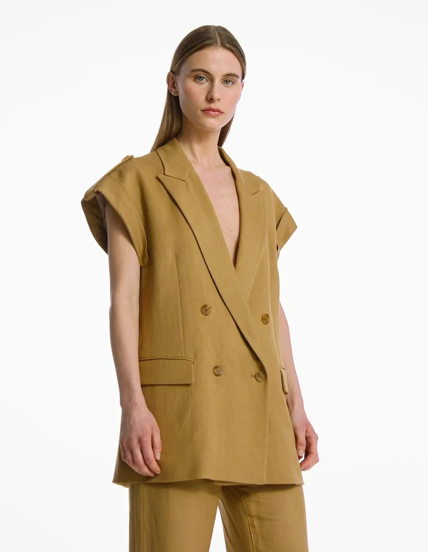 Amber wide-leg trousers in viscose and linen twill for women
