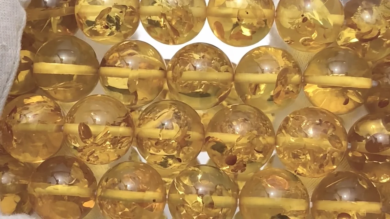 動画】バルティックアンバー(琥珀) ラウンド12mm ライトカラー 1連