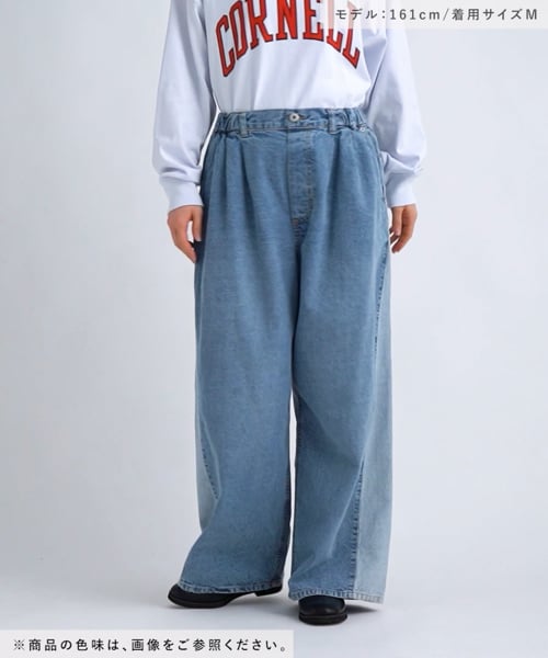 forksy.】リメイク風 サイド切り替え デニムカーブパンツ forksy