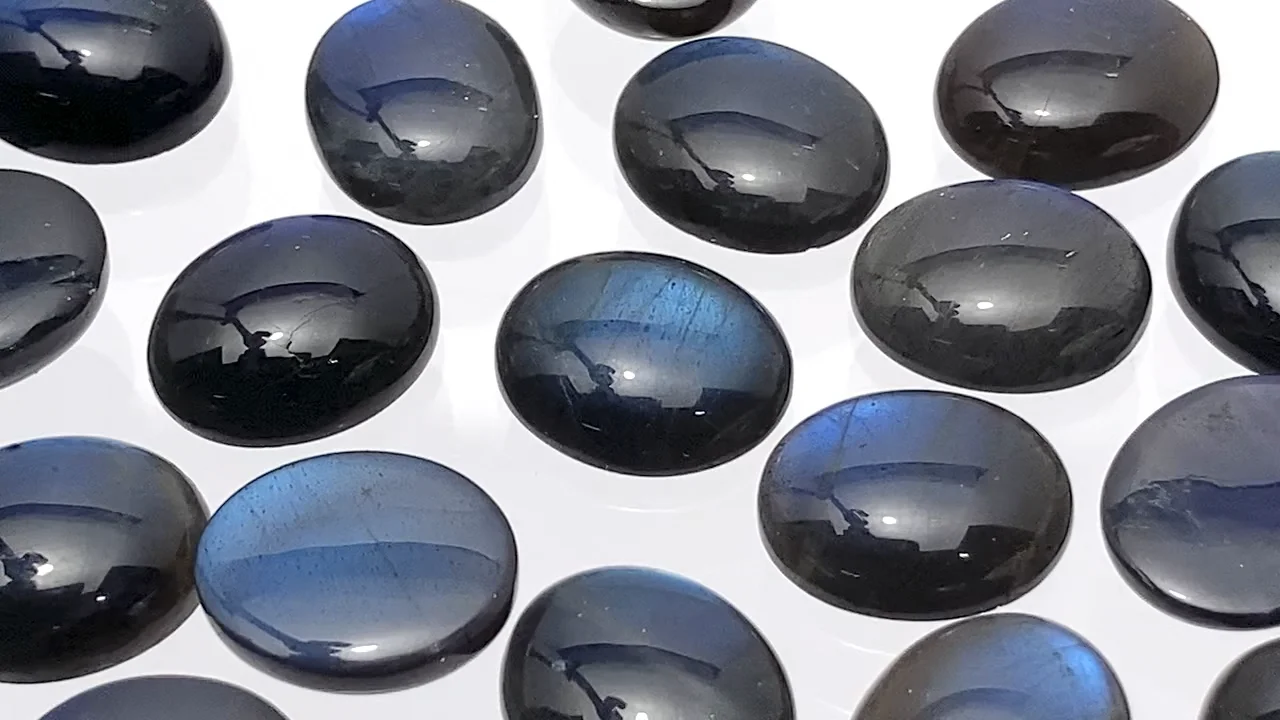 動画】宝石質ブラックラブラドライトAAA- オーバル カボション12×10mm