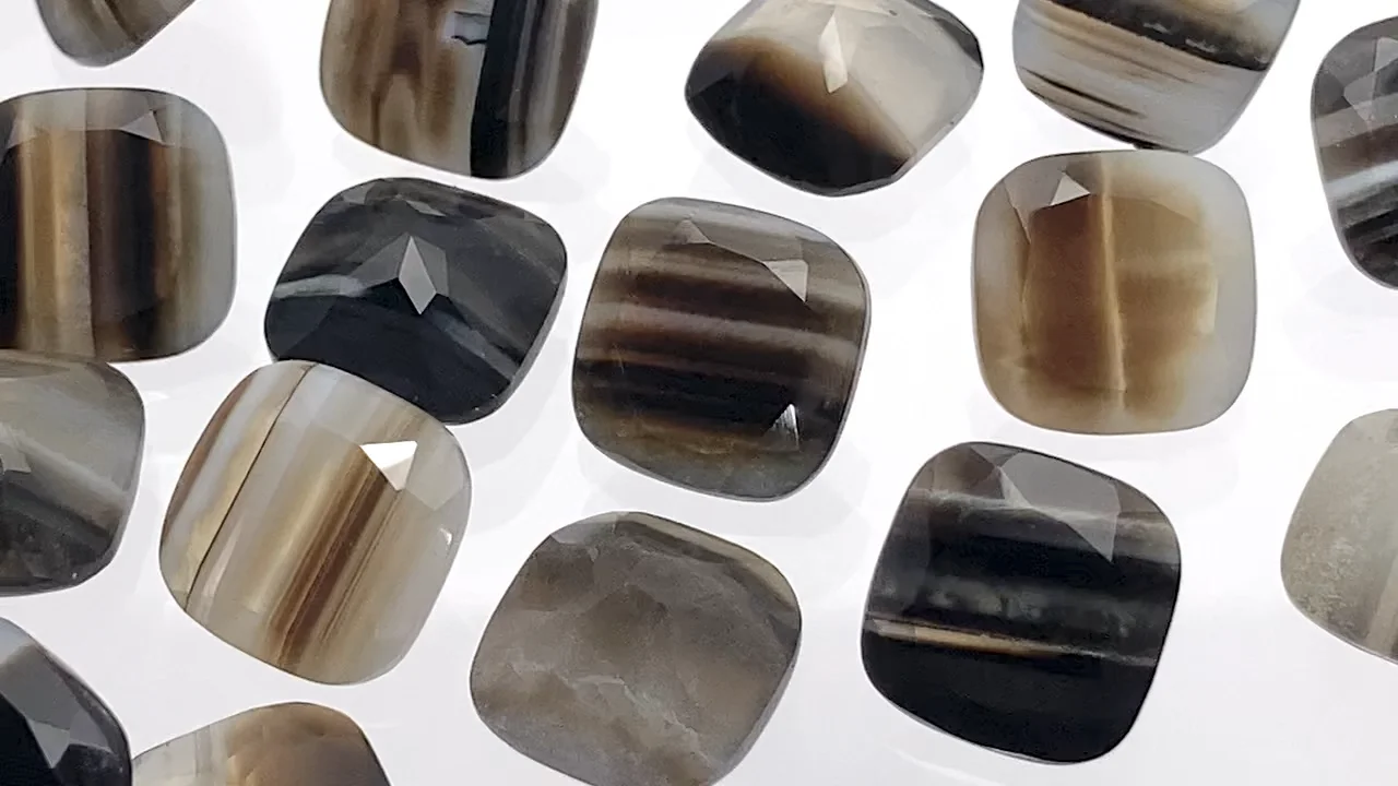 ブラックストライプアゲート ルース スクエアファセットカット12×12mm