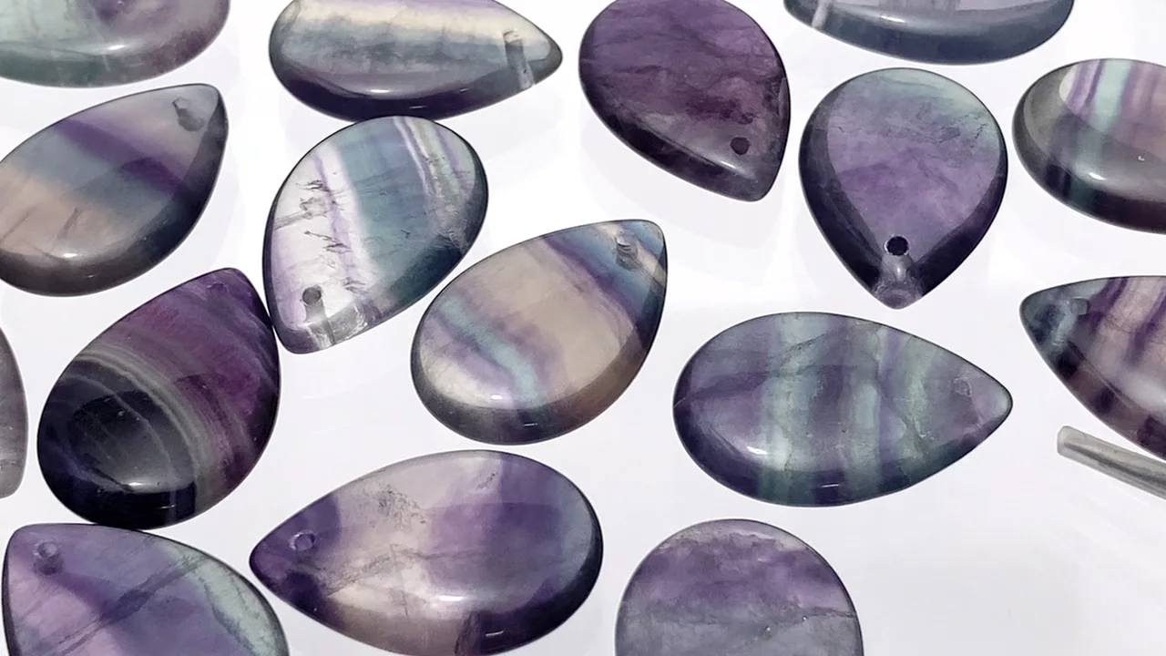 マルチカラーフローライト ペアシェイプ25×17mm 2個｜天然石ビーズの卸