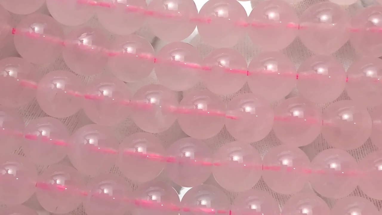 天然ローズクォーツMerkabaCrystalsB0226/YS/HD/168D ローズクォーツ（産地・マダガスカル） ラウンド8mm 半連/1連｜天然石 置物