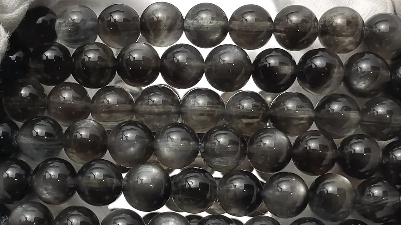 動画】ブラックスターアクアマリンAAA ラウンド7~7.5mm 1連(ブレス