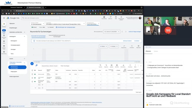 Conversion Optimierung für Physiotherapie-Ausstattung, Fragen zu Tracking und Zielgruppen, Lokale Kampagnen für Craniosacral-Therapie, Verwaltung mehrerer Standorte & Tipps für Tools und Ressourcen mit Michael Klein vom 24.02.25
