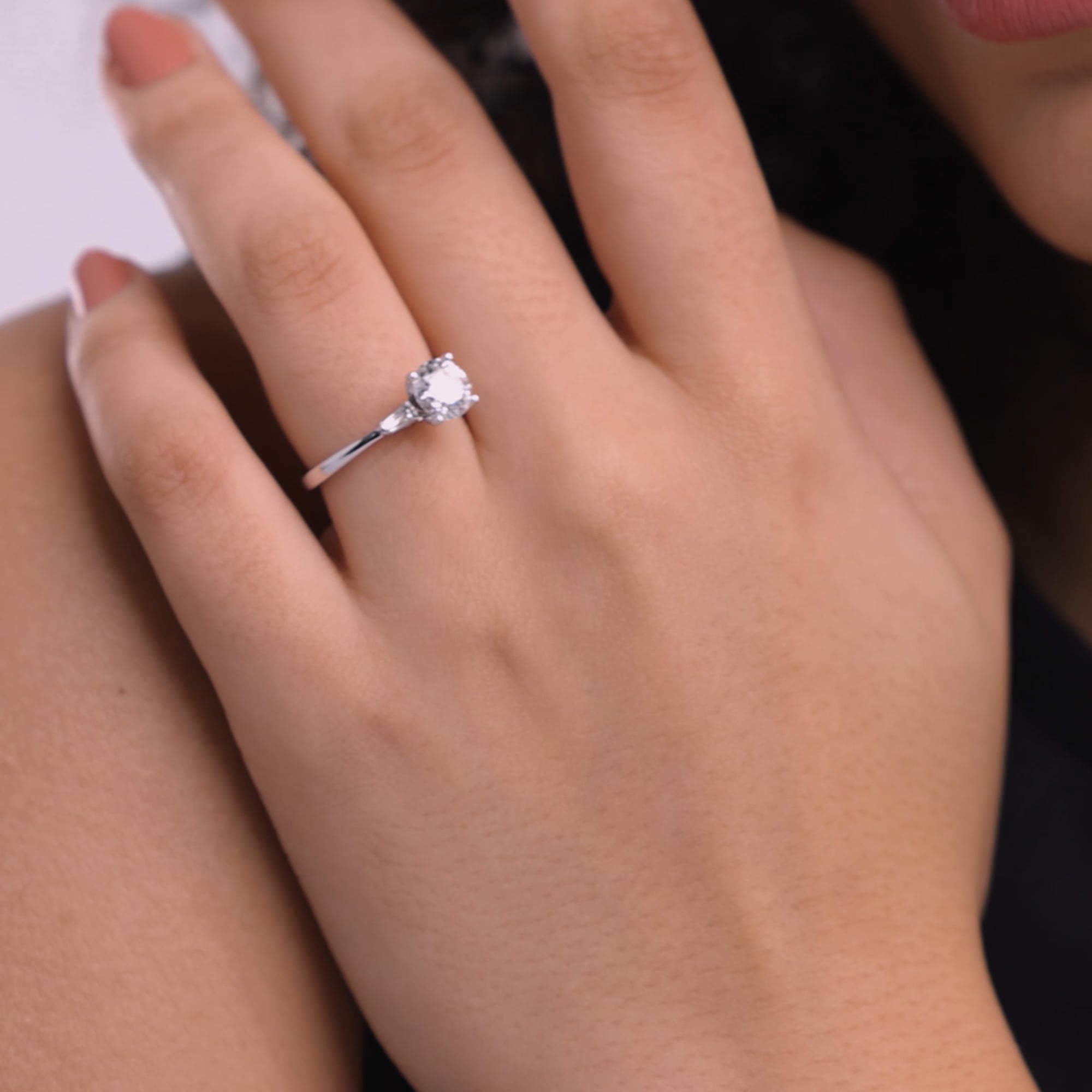 2 1/4 ctw Round Lab Grown Diamond Engagement Ring with Tapered Baguette Side Accents