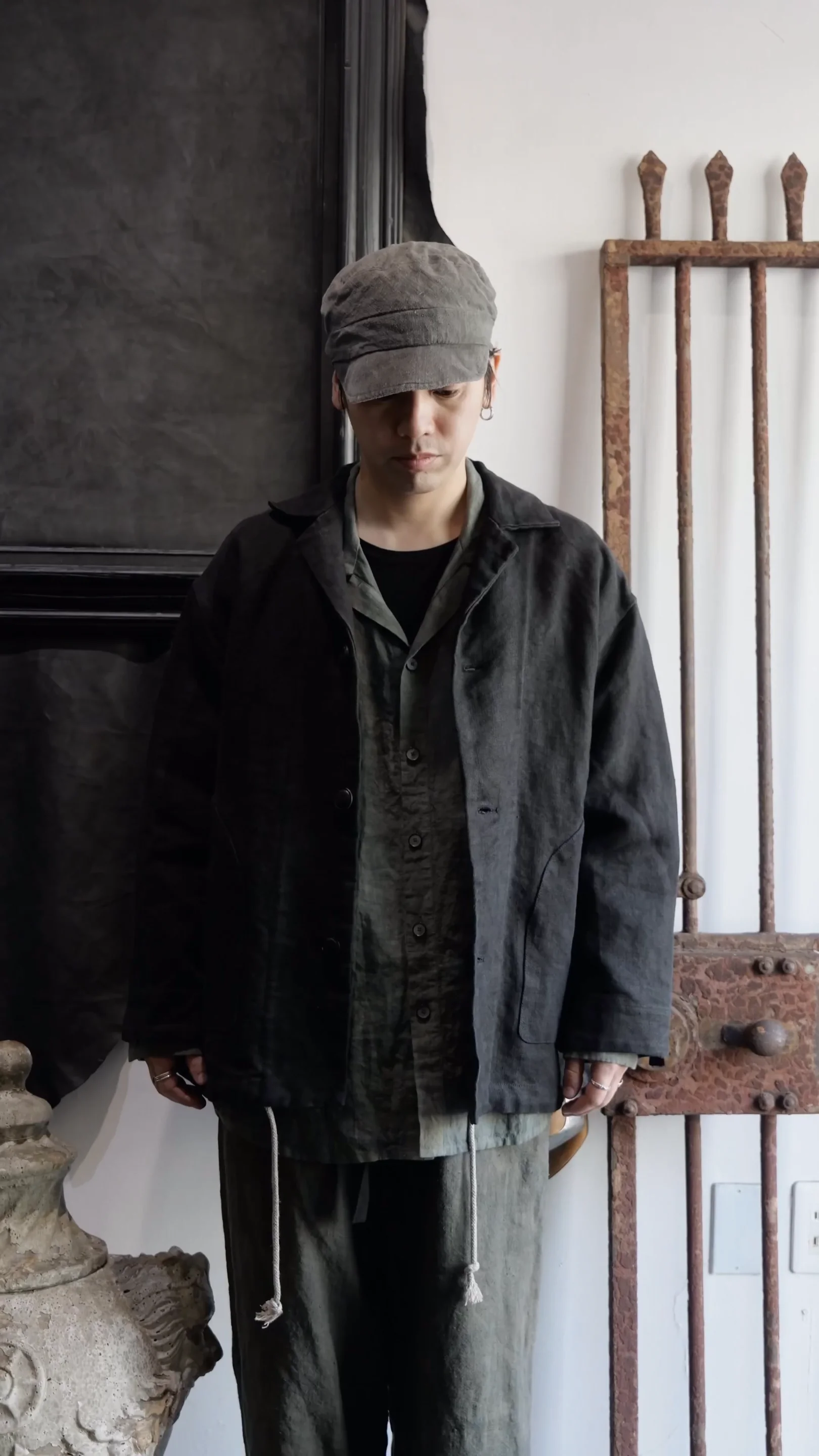 CO06B-U. Heavy Belgian Stone Washed Linen Blouson Coat