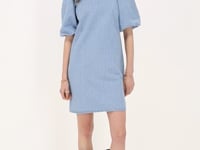 Blue denim dress with stripes & puff sleeves | My Jewellery