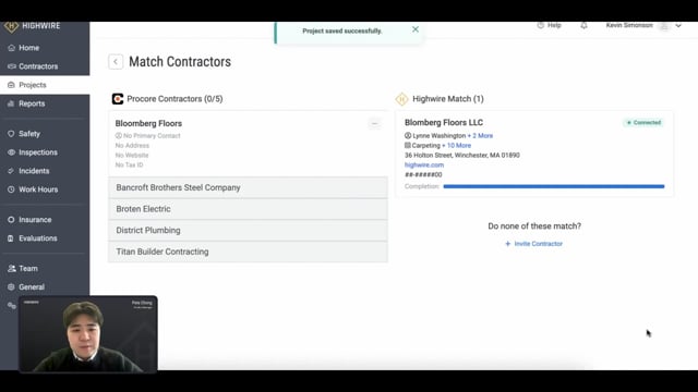 Procore Integration: Sync projects and contractors