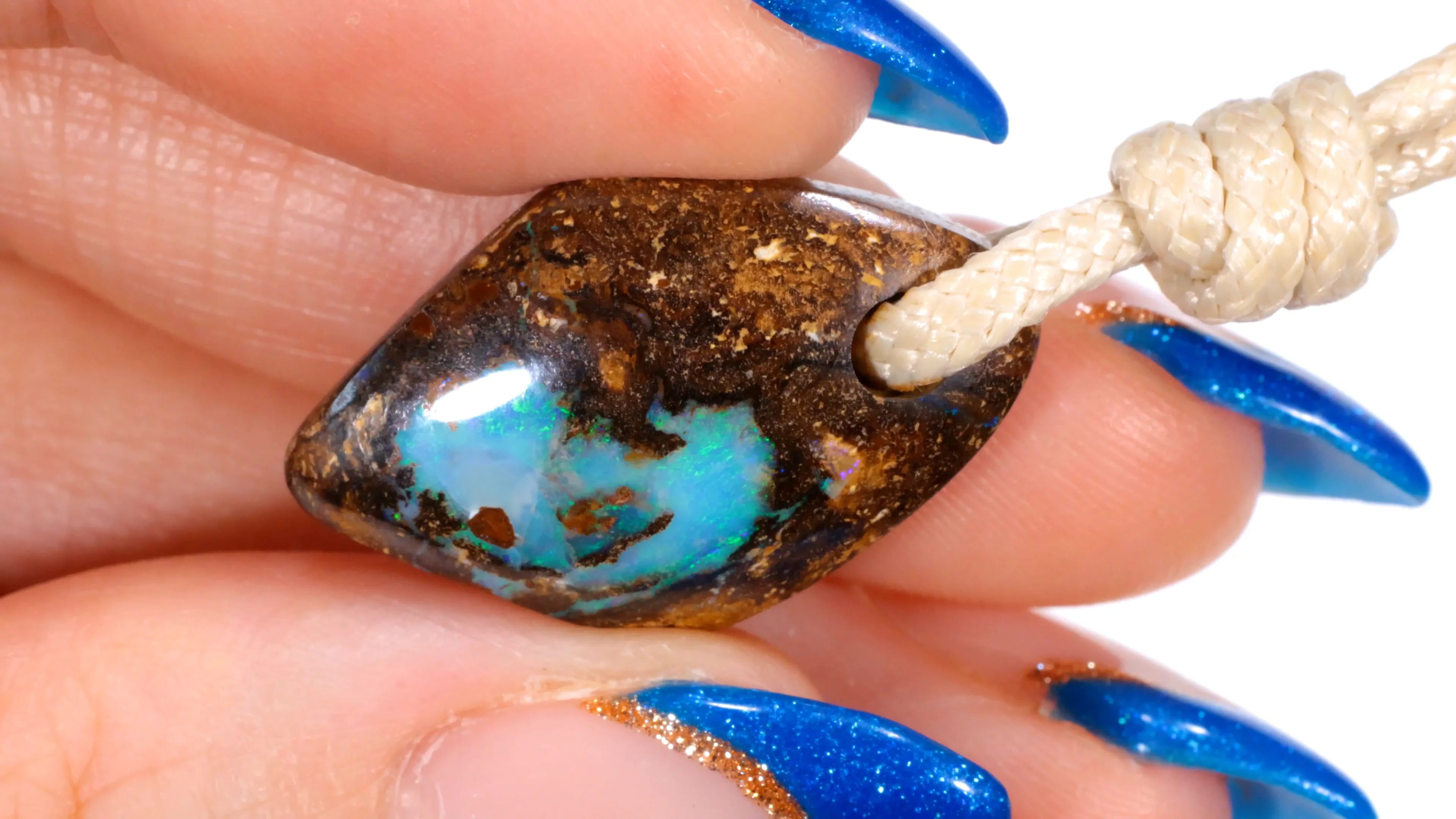Natural Boulder Opal Pendant - Blue Green