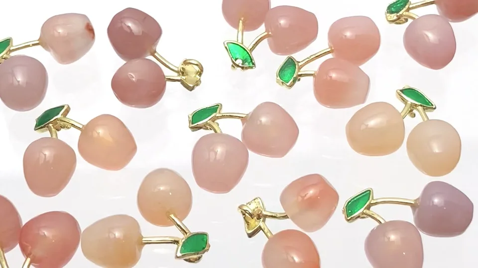 アゲート フルーツチャーム 【さくらんぼ】 3個｜天然石ビーズの卸問屋