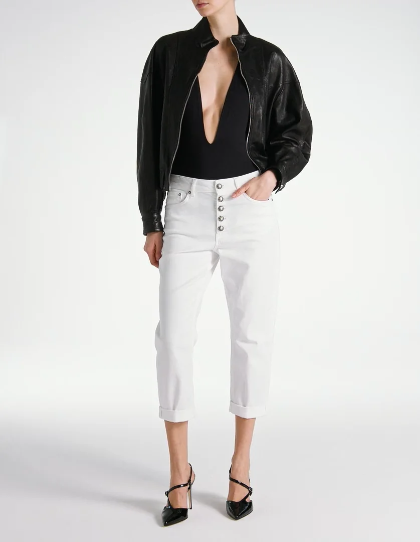 パンツ DONDUP Women Straight Pants DP268BBS0030DPTD000 White Koons loose-fit stretch bull denim jeans for women, white