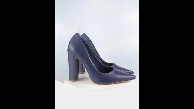 Scarpin Couro Premium Salto Bloco Alto Azul Night Sky