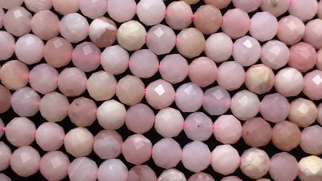 動画】【素晴らしい輝き】ピンクオパールAAA- ラウンドカット4mm 1連