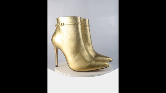 Bota Couro Premium Salto Alto Fino Dourada