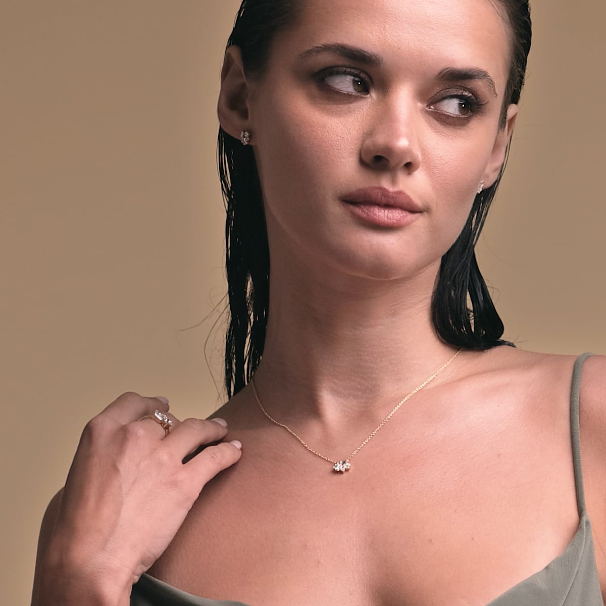 3/4 ctw Mosaic Framed Abstract Pendant 14K Yellow Gold, F, VS2