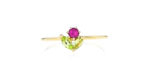 .10 Carat Rhodolite Garnet and .17 ct. t.w. Peridot Flower Ring in 14kt Yellow Gold