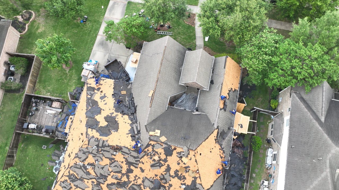 Aerial View of Blue Ribbon Roofing's Roof Replacement