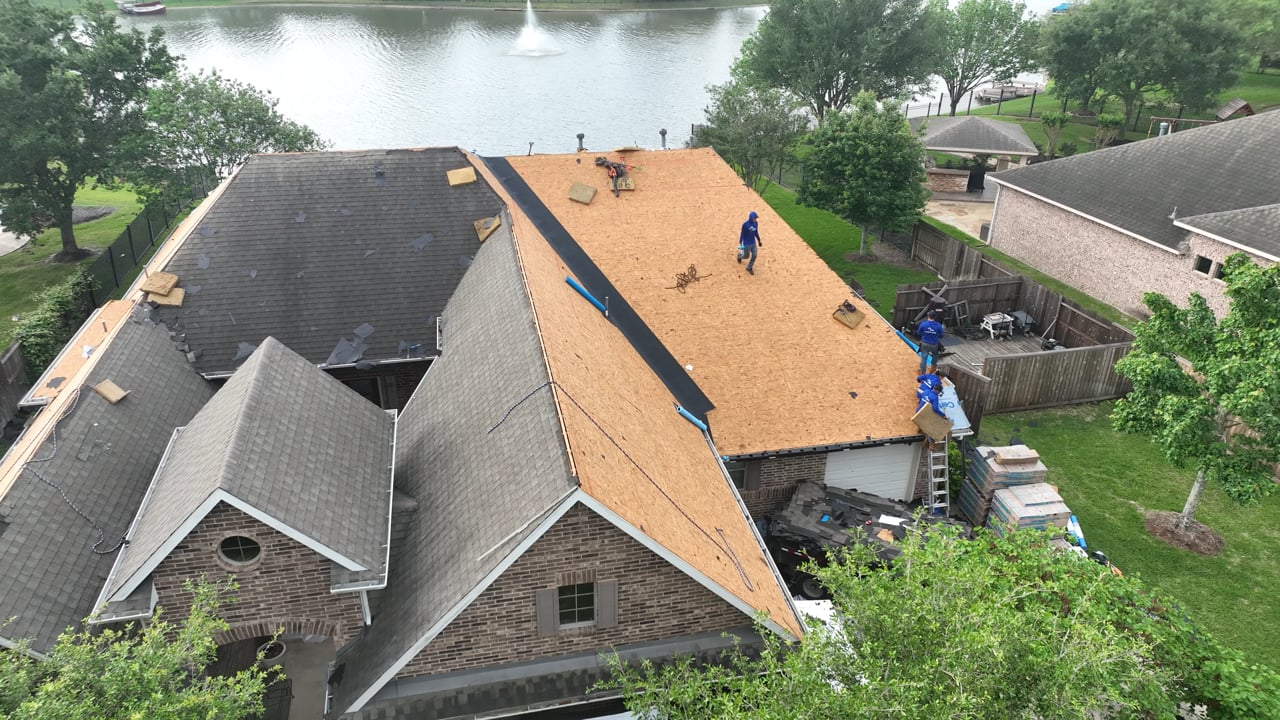 Aerial View of Blue Ribbon Roofing's Roof Replacement