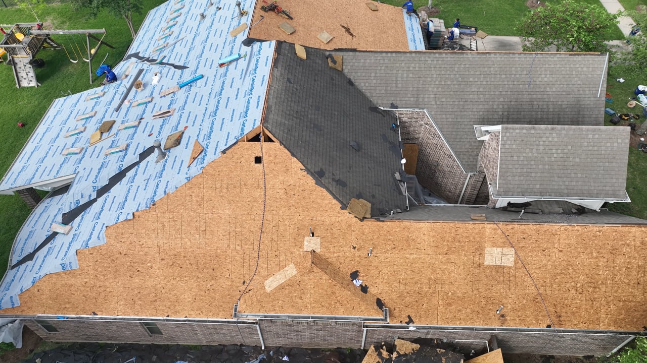 Aerial View of Blue Ribbon Roofing's Roof Replacement