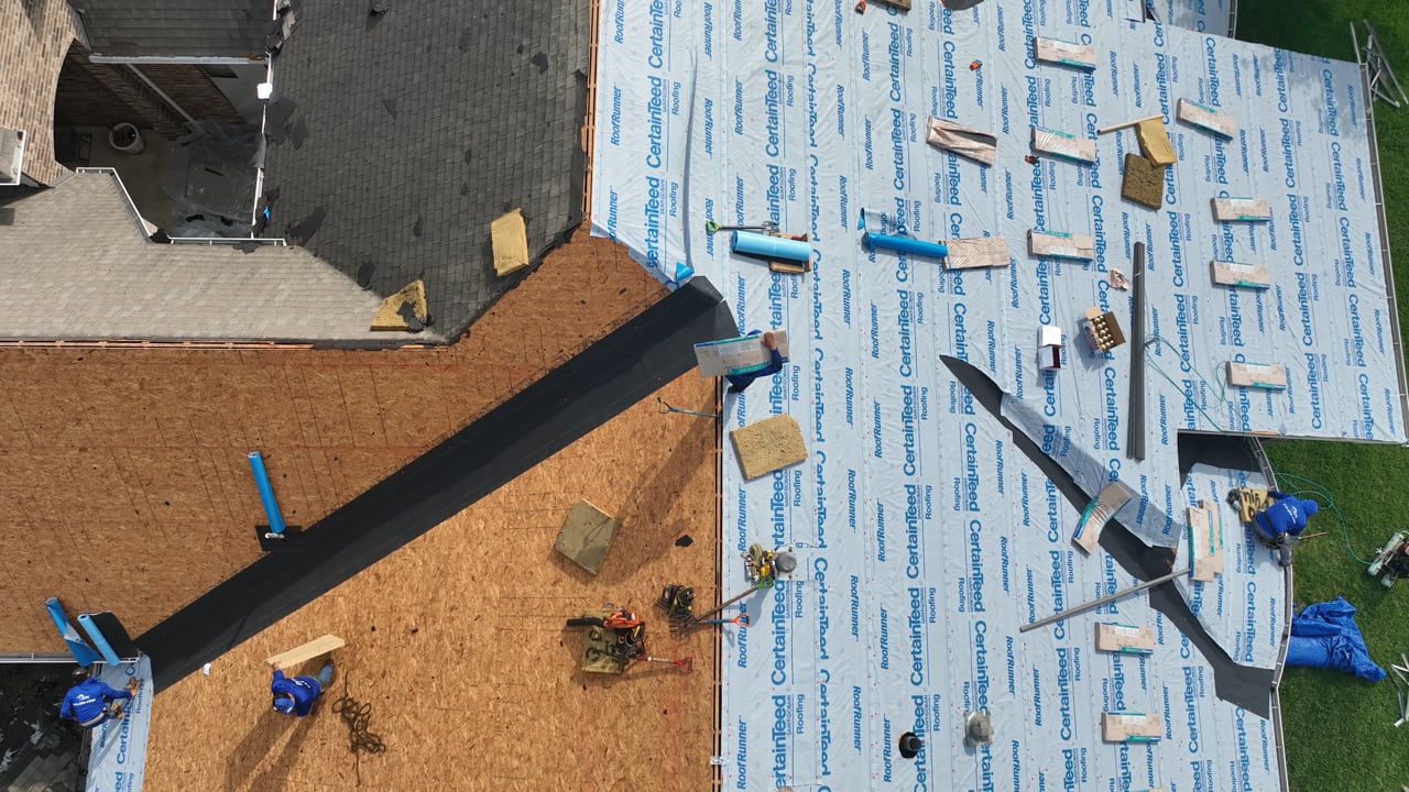 Aerial View of Blue Ribbon Roofing's Roof Replacement