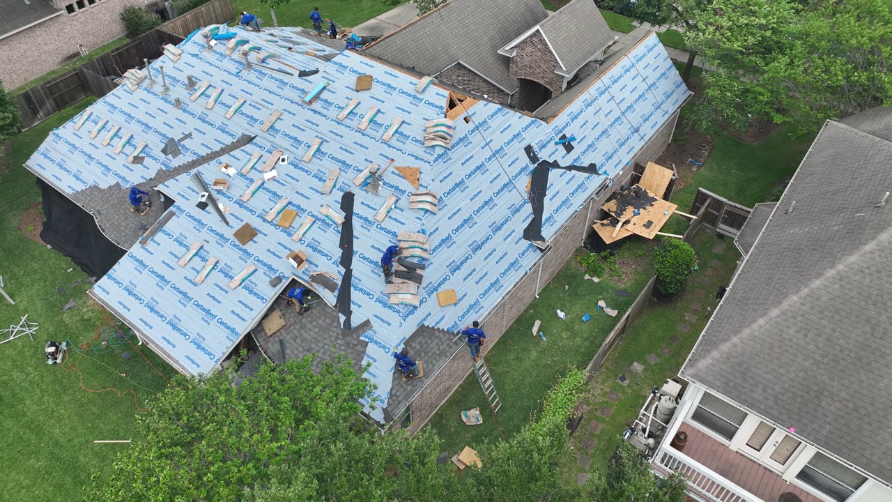 Aerial View of Blue Ribbon Roofing's Roof Replacement