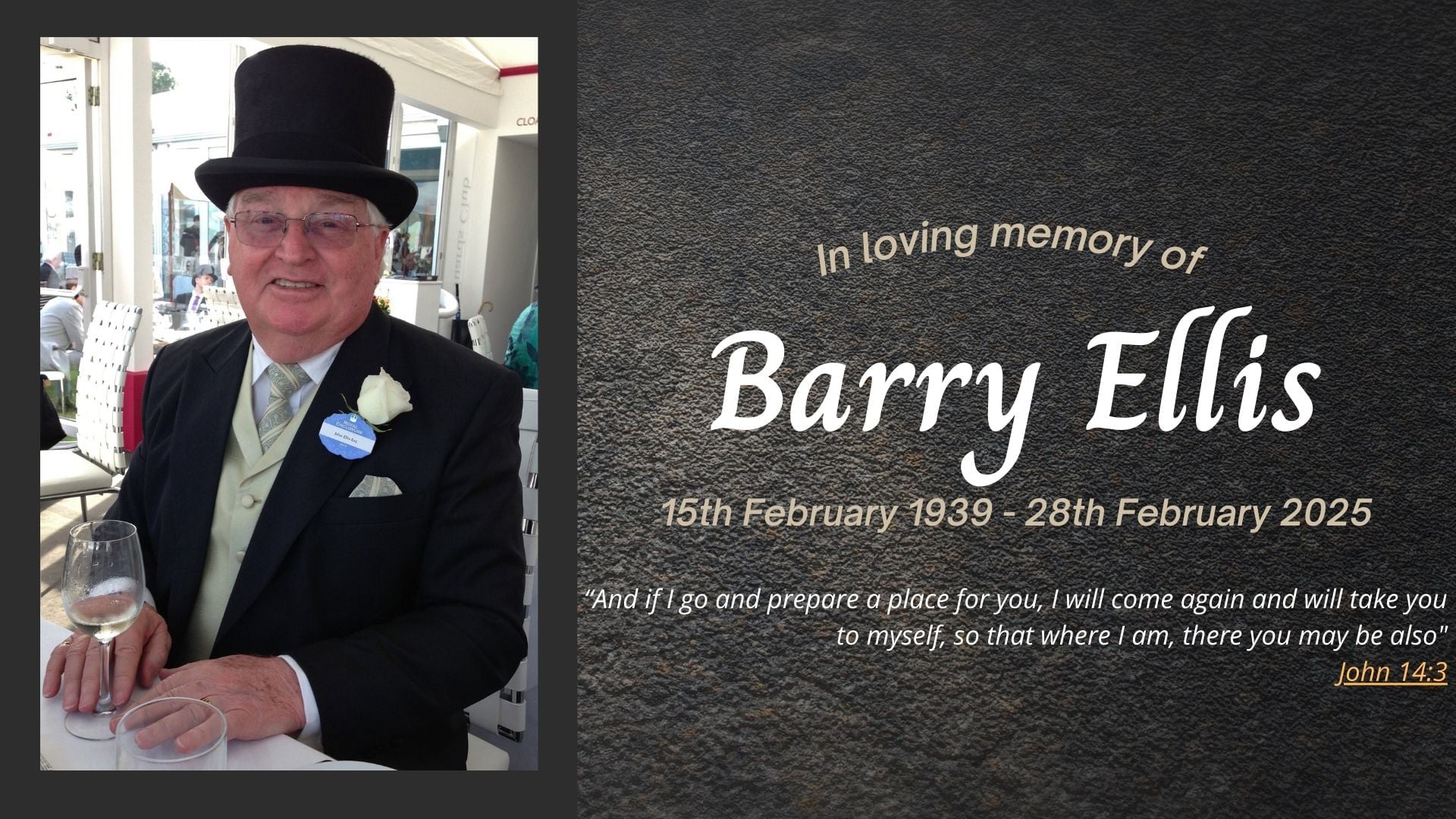 Funeral livestream of the late John Barry Ellis