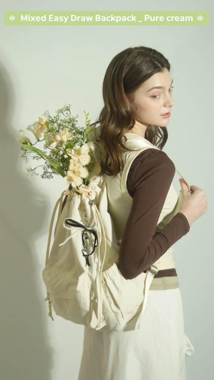★masmarulez★ Mixed Easy Draw Backpack_Pure cream Mixed Easy Draw Backpack_Pure cream : Masmarulez [마스마룰즈]