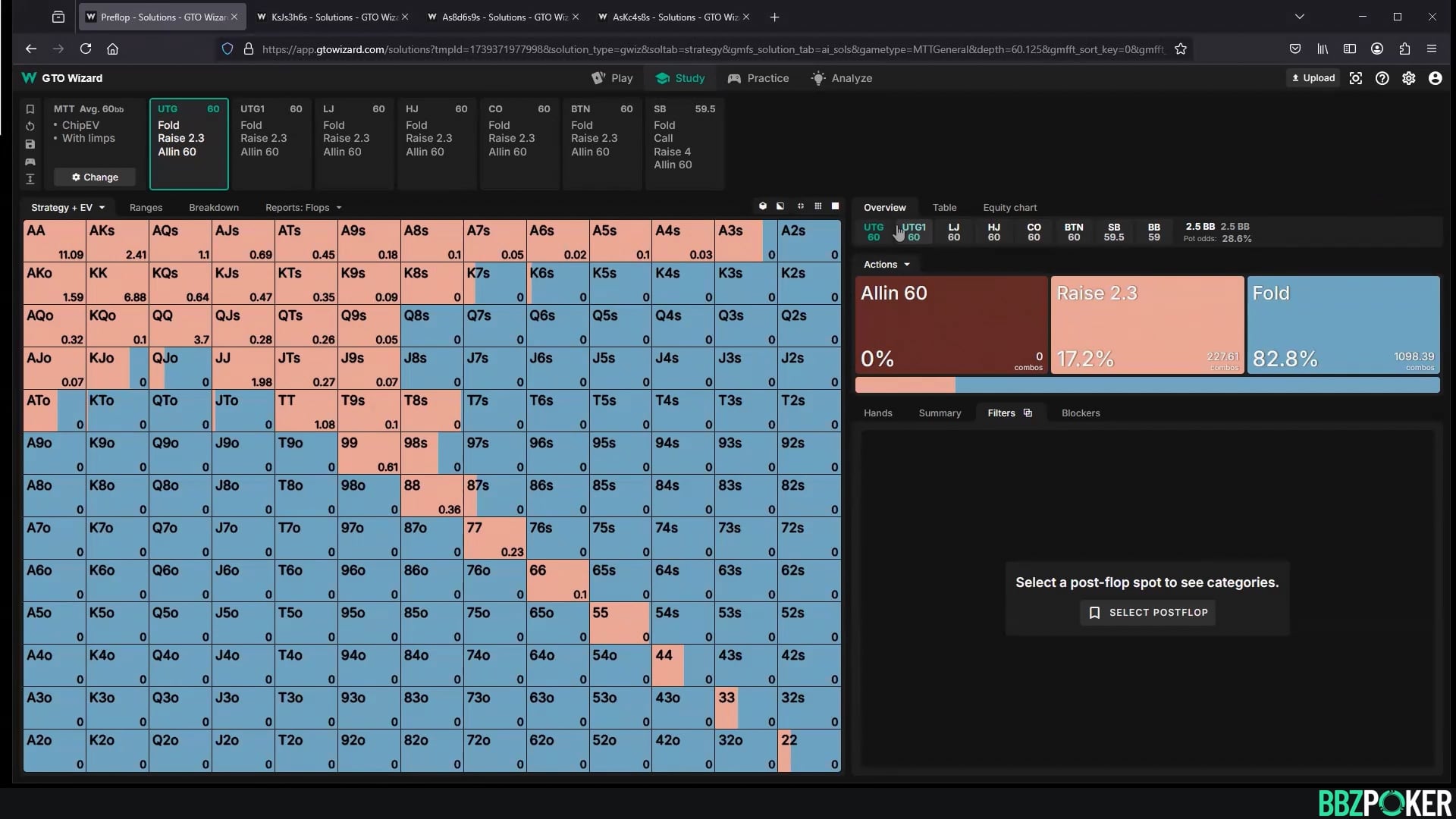 60bb BB v UTG – Alternative Study Ideas