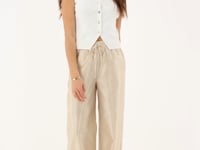 Beige shiny wide leg trousers | My Jewellery