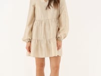 Beige shiny dress with ruffles | My Jewellery
