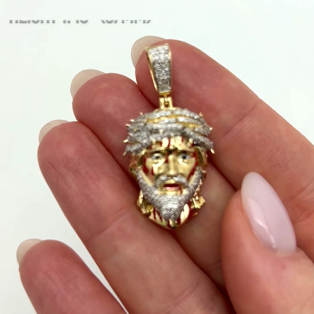 Natural Diamond 10K Yellow Gold Jesus Face with Blood Thorns