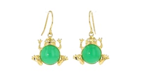Jade Frog Drop Earrings with Diamonds in 18kt Gold Over Sterling