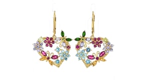 3.73 ct. t.w. Multi-Gemstone Flower and Butterfly Heart Drop Earrings in 18kt Gold Over Sterling