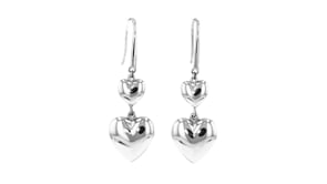 Sterling Silver Double Heart Drop Earrings
