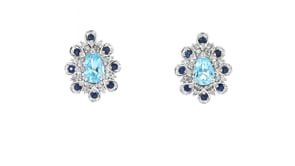 1.00 ct. t.w. Sky Blue Topaz, .30 ct. t.w. Sapphire and .13 ct. t.w. Diamond Earrings in Sterling Silver