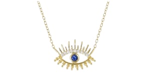 .10 Carat Lab-Grown Sapphire Evil Eye Necklace with Lab-Grown Diamonds in 18kt Gold Vermeil