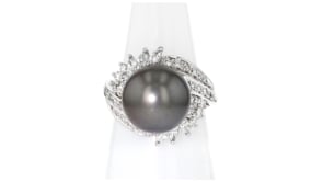 C. 1990 Vintage 12mm Black Cultured South Sea Pearl Ring with .75 ct. t.w. Diamonds in Platinum